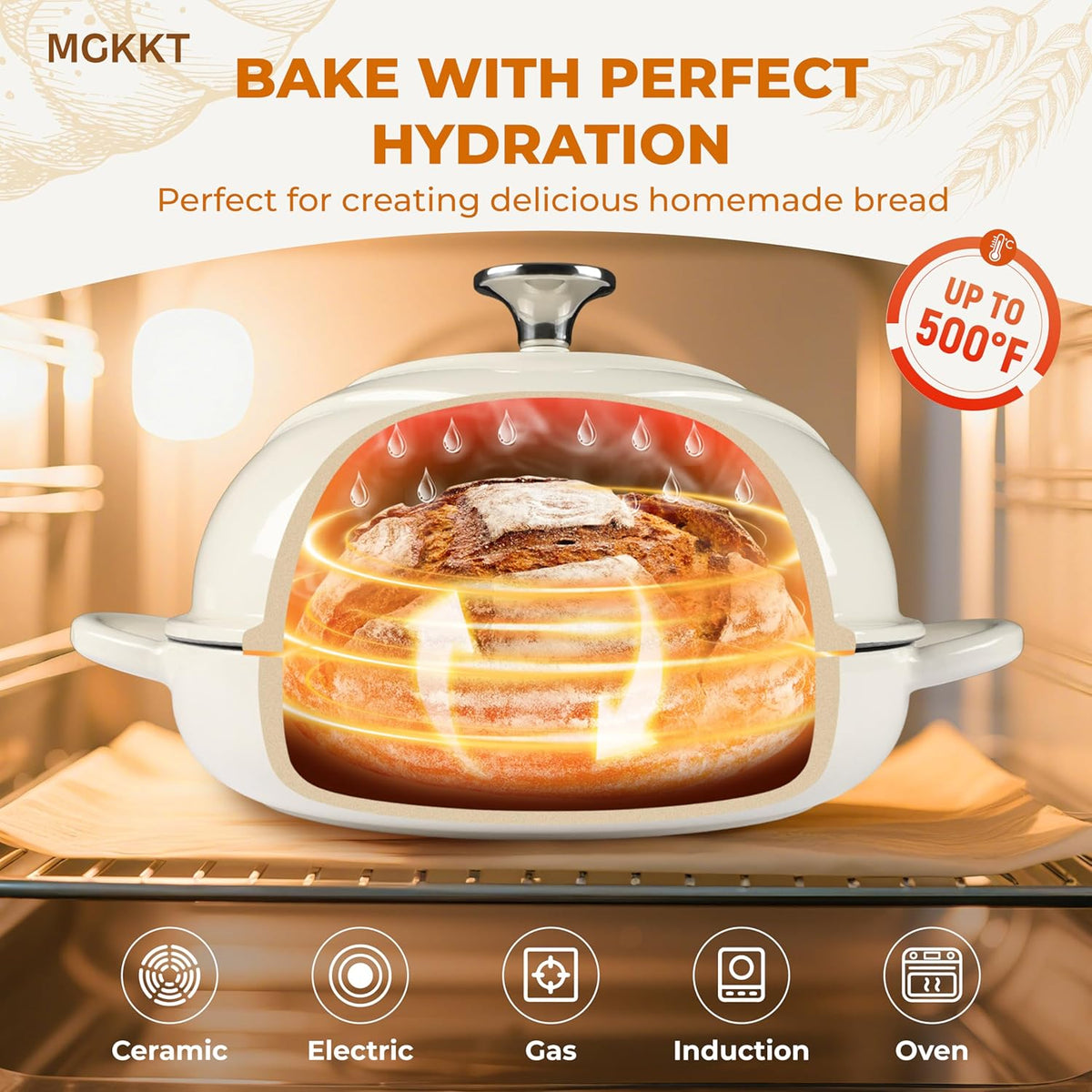 MGKKT Enameled Cast Iron Dutch Oven Pot for Sourdough Bread Baking, 5 Quart Non Stick Cloche Homemade Bread Oven with Lid, Baking Gifts, Alpine Oat White