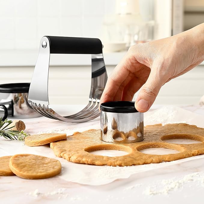 Spring Chef Multifunctional 0.6 Tablespoon Extra Small Cookie Scoop, #100 & Large Dough Blender & Biscuit Cutter Set - 2 Product Bundle - Black