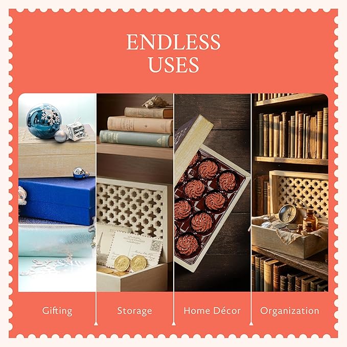Mela Artisans Trellis Mango Wood Decorative Storage Box – Hand-Carved Wooden Jewelry Box for Keepsakes, Accessories & Home Decor – Whitewash, Large, 9 x 6 x 3.5