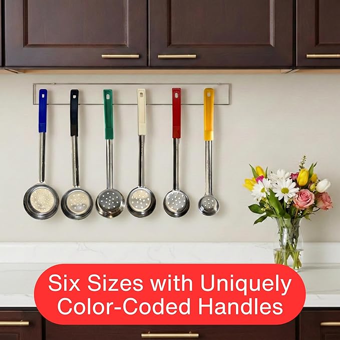 8 Ounce Slotted Stainless Steel Portion Control Ladle Spoon for Measuring and Serving; Commercial Grade Serving Scoops [Pack of 2]