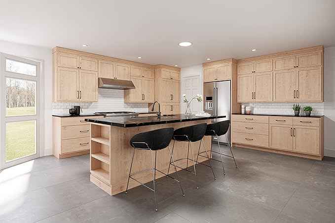 Quicklock RTA (Ready-to-Assemble) 42" Tall Wall Kitchen Cabinets - Shaker Style | 100% Hardwood | Made in America | Soft Close Hardware (Raw Maple, 12" D x 24" W x 42" H Corner)