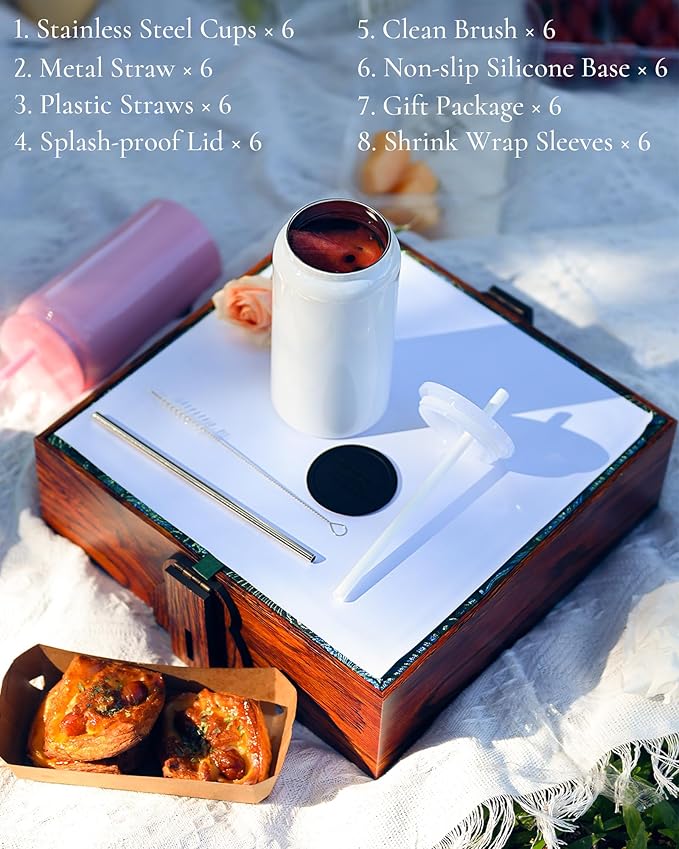 6 Pack Glass Cups with Lids and Straws, 16oz Stainless Steel Sublimation Tumbler, Beer and Iced Coffee Cups, Smoothie Cup for Whiskey, Soda, Tea, Water