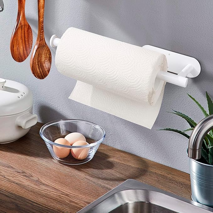 Paper Towel Holders,Paper Towels Rolls - for Kitchen,Paper Towels Bulk- Self-Adhesive Under Cabinet,Both Available in Adhesive and Screws,Stainless Steel Paper Towel Holder(White)