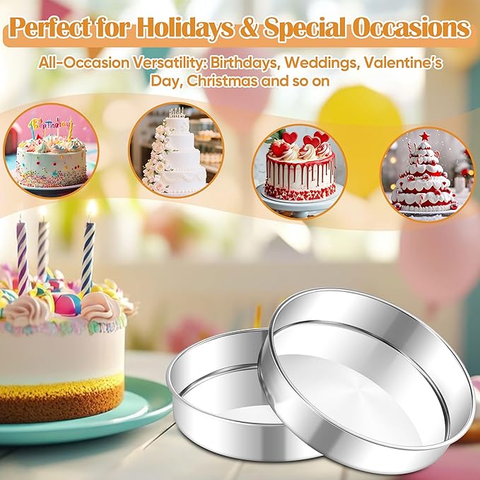 E-far 11 Inch Cake Pan Set of 2, Stainless Steel Large Round Baking Pans Tins, Non-Toxic & Leak-Proof Mold for Birthday Wedding Layer Tiered Cake, Easy Clean & Dishwasher Safe