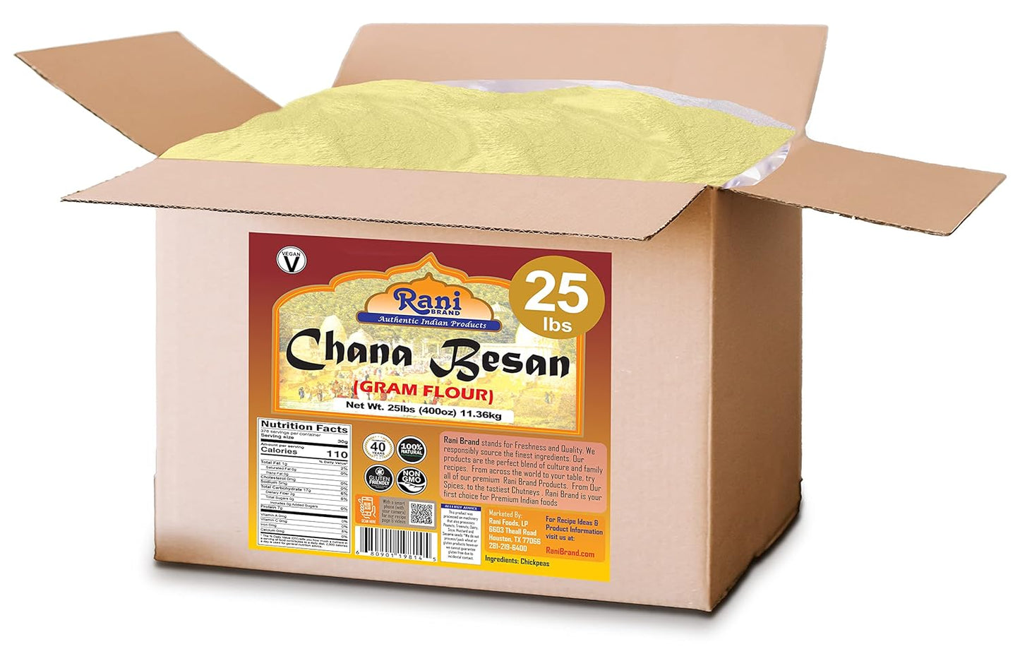 Rani Chana Besan (Chickpeas Flour, Gram) 400oz (25lbs) 11.36kg Bulk Box ~ All Natural | Vegan | Gluten Friendly | NON-GMO | Kosher | Indian Origin