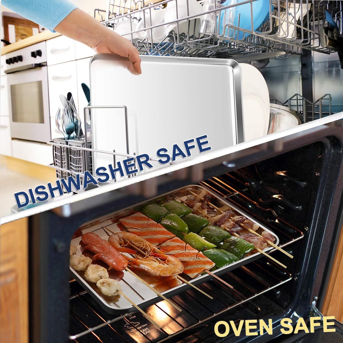 P&P CHEF 16 Inch Baking Cookie Sheet, Oven Pan Tray Stainless Steel Sheet Pan for Kitchen, Oven Bakeware for Multi Uses, Shiny Look & Dishwasher Safe, Healthy & Heavy Duty, 3Pcs