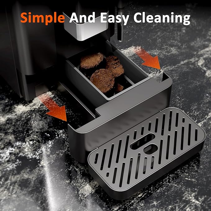Kndko Automatic Espresso Machine, 20 Bar Coffee Maker with Grinder and Milk Frother Steam Wand, All-in-One Grind and Brew Coffee Maker, Auto Self-Cleaning, Cappuccino & Barista-Style