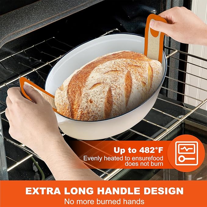 PLAPITATE Silicone Bread Sling Dutch Oven Liner, Non-Stick & Easy Clean Reusable Oval Silicone Bread Sling Baking Mat, Easy to Transfer Sourdough Bread - 2 Orange Set