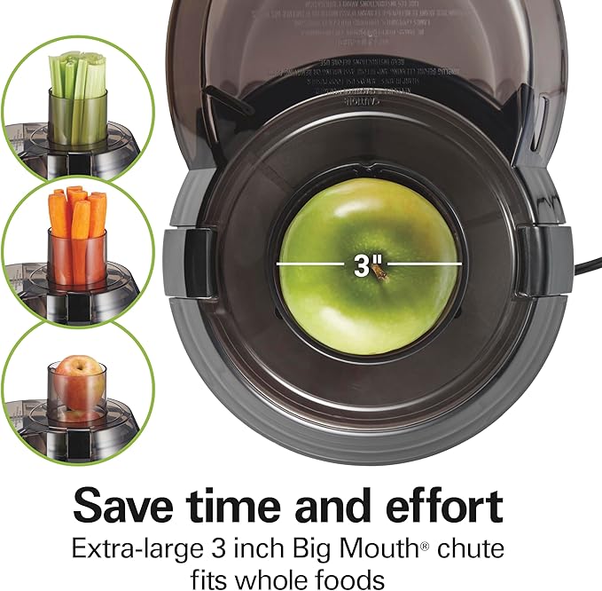 Hamilton Beach Juicer Machine, Big Mouth 3” Feed Chute for Whole Fruits and Vegetables, Easy to Clean, Centrifugal Extractor, Vegetable & Fruit Juicer, BPA Free, 800W Motor, Black