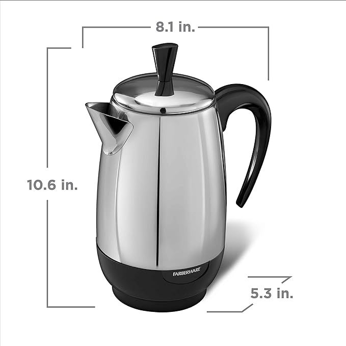 Farberware Electric Coffee Percolator,Stainless Steel Basket,Automatic Keep Warm,No-Drip Spout,8 Cup,(Pack of 6)