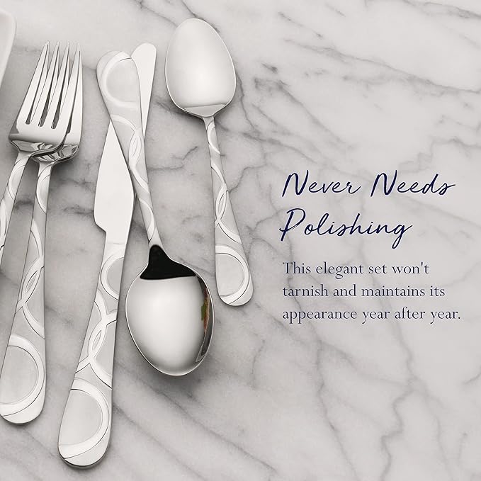 Pfaltzgraff Garland Frost 53-Piece Stainless Steel Flatware Serving Utensil Set and Steak Knives, Service for 8 (Pack of 2)