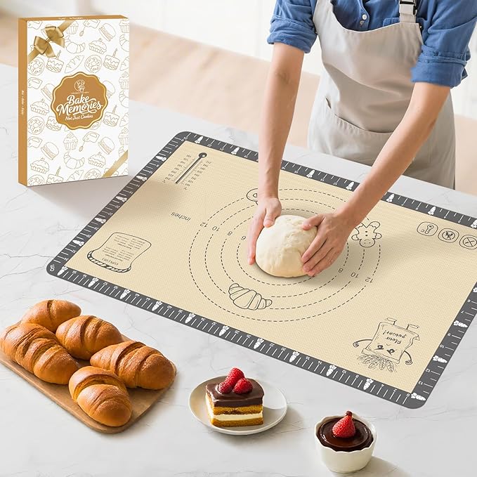Extra Thick Silicone Mat for Baking Macaron, Bread, Pizza, Silicone Baking Mat with Measurement, Non Stick Pastry Mat for Dough Rolling Out, Heat Resistant to 480°F for Baker