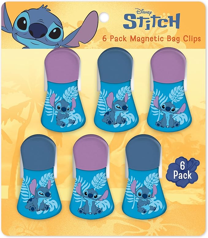 Disney Magnetic Chip Clips – Set of 6 Bag Clips for Food Storage - Mickey, Minnie, Lilo & Stitch, Winnie The Pooh – Durable Airtight Bag Chip Clips for Pantry & Fridge Use