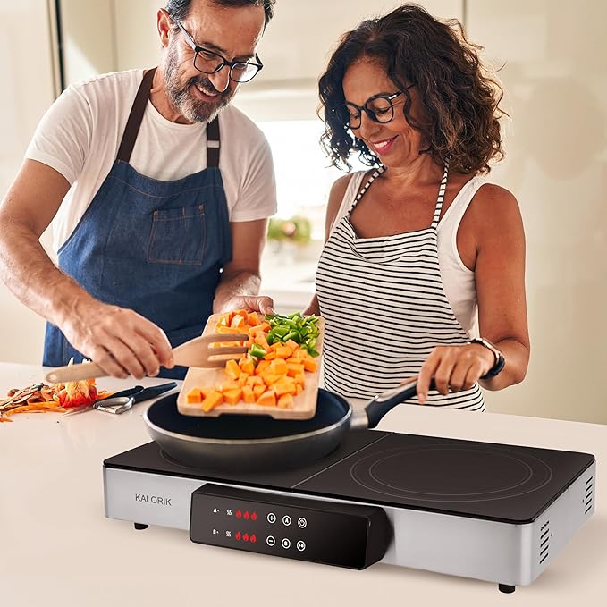 Kalorik Electric Griddle & Double Burner Cooktop MAXX Series 2-in-1 Cooker 22-Inch Cooking Surface 500F Max Temperature Teppanyaki Griddle Plate, 1800-Watts, Stainless Steel