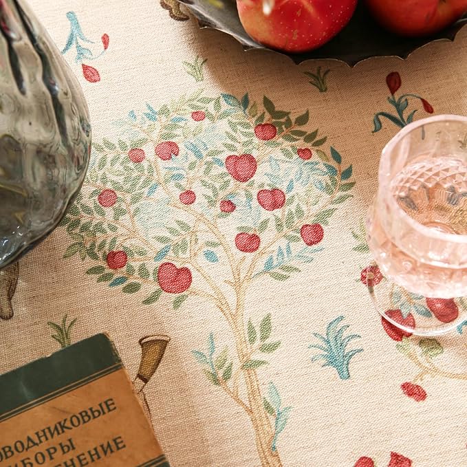 patdrea Designer Beige Tablecloth for Round Table,Vintage Italian Linen Trees Pattern Table Cloth,Decor Cover for Kitchen Dining Christmas,Thanksgiving,Tea Party,Diameter 55"-Tatiana a