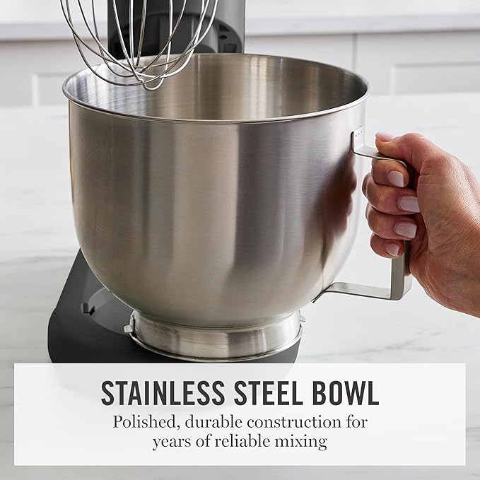 Martha Stewart Stand Mixer, 12 Speed, Tilt-Head, 5.3QT Stainless Steel Bowl, Splash Guard with Pour Chute, Whisk, Dough Hook, Flat Beater, Electric Kitchen Baking Mixer, Bread, Cake, Whip, Caviar Gray
