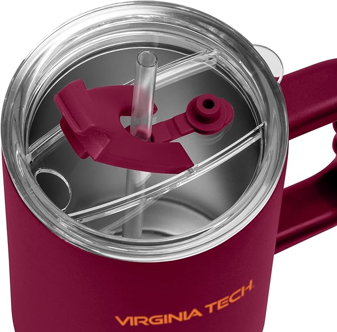 Logo Brands NCAA 40 oz Tumbler with Handle -Stainless Steel Insulated Travel Tumbler with Straw Lid – Powder Coated, Leak-Resistant, Keeps Drinks Hot/Cold – Great for Tailgating, or Everyday Use