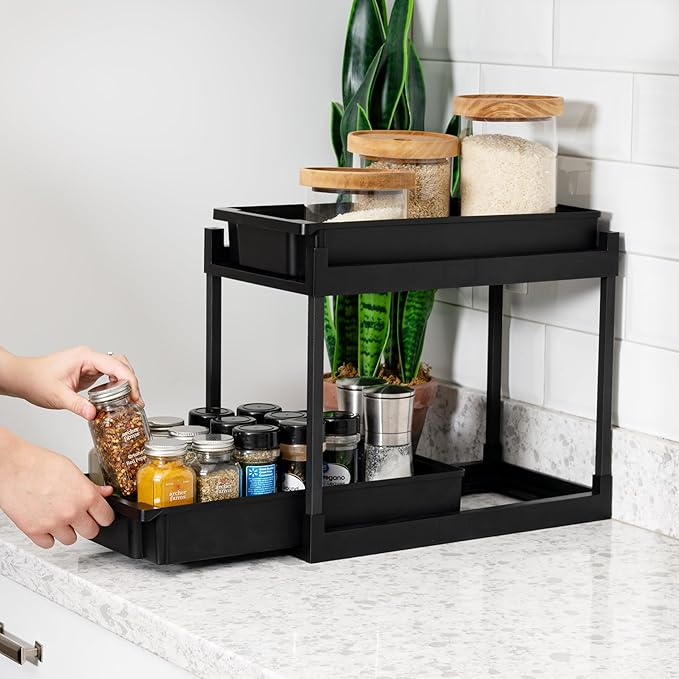 IRIS USA Under Sink Organizer, Bathroom Organizers and Storage, Pull Out Under Cabinet Kitchen Shelf Pantry Under Counter, Cleaning Supplies, Vertical Spice Rack Slide Out Drawers, Easy Assembly