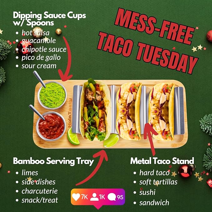 HolaTasty Taco Holder Kit - 2 Pack (Value Pack), 3-in-1 Taco Set of 2-6 slots for Tacos, Fancy Taco Presentation Rack Plate for Taco Tuesday Bar Party, for Taco Lover Vegetarian Cinco de Mayo Events
