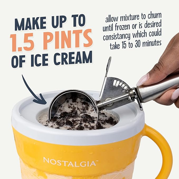 Nostalgia Electric Ice Cream Maker - Old Fashioned Soft Serve Ice Cream Machine Makes Frozen Yogurt or Gelato in Minutes - Fun Kitchen Appliance - Modern Style - Tan - 1.5 Quart