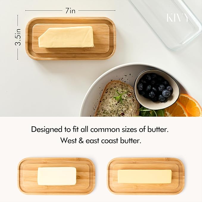 KIVY Butter Dish (Black Marble & Glass) - For countertop and refrigerator door shelf - Marble butter keeper - Stone butter dish with lid - Dishwasher Safe