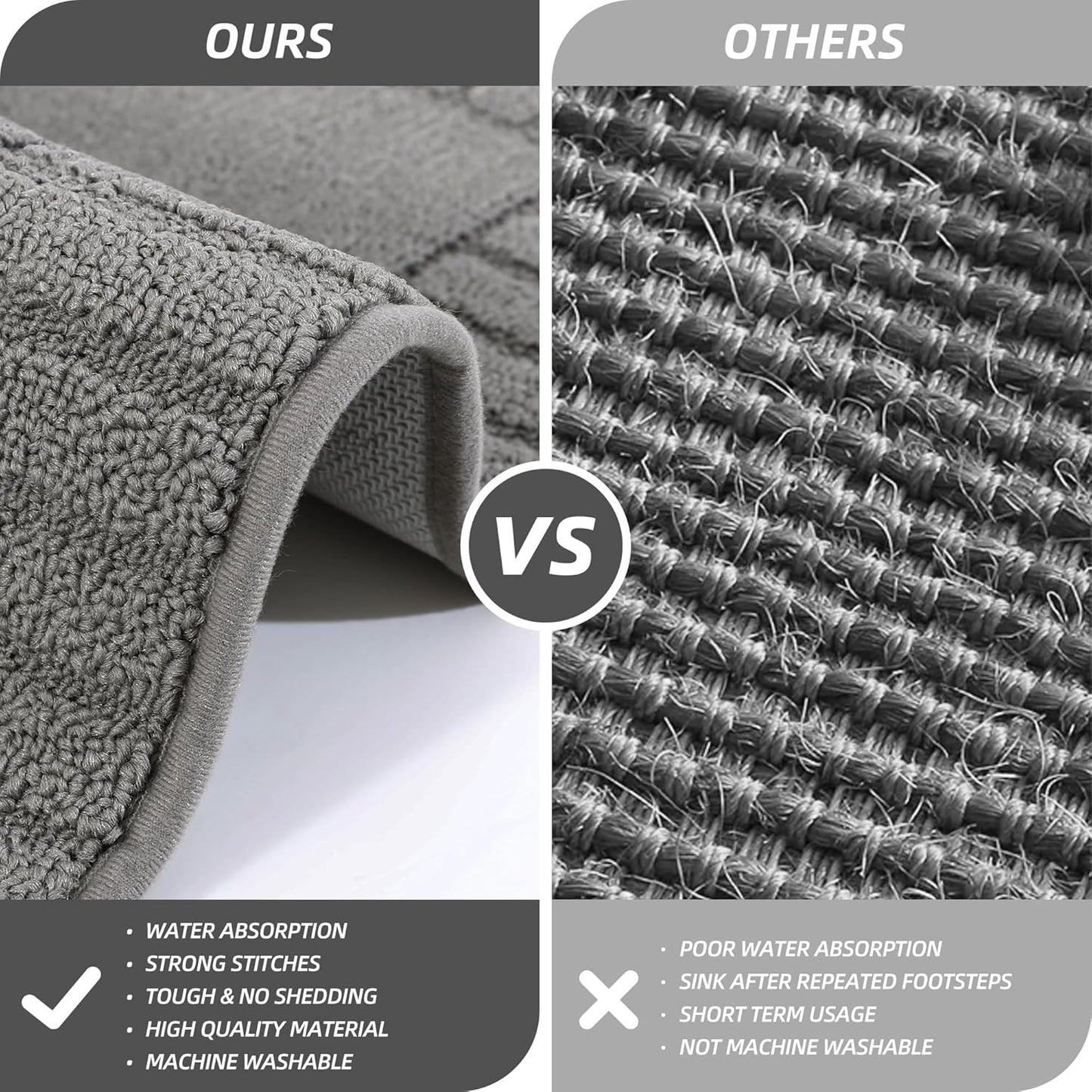 BEQHAUSE-Kitchen-Rugs-Washable-Kitchen-Mats-for-Floor Non-Slip Kitchen Mat Absorbent Kitchen Floor Mat with TPR Non Skid Backing,Grey,20”x30”