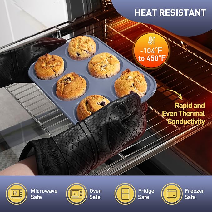 Socisen 2 Pack 6 Cups Jumbo Muffin Pan with Metal Reinforced Frame Silicone Molds Egg Bites Silicone Circle Cookie Molds Extra Large Muffin Tin Jumbo Tart Pans Baking Sheet Set for Sandwiches