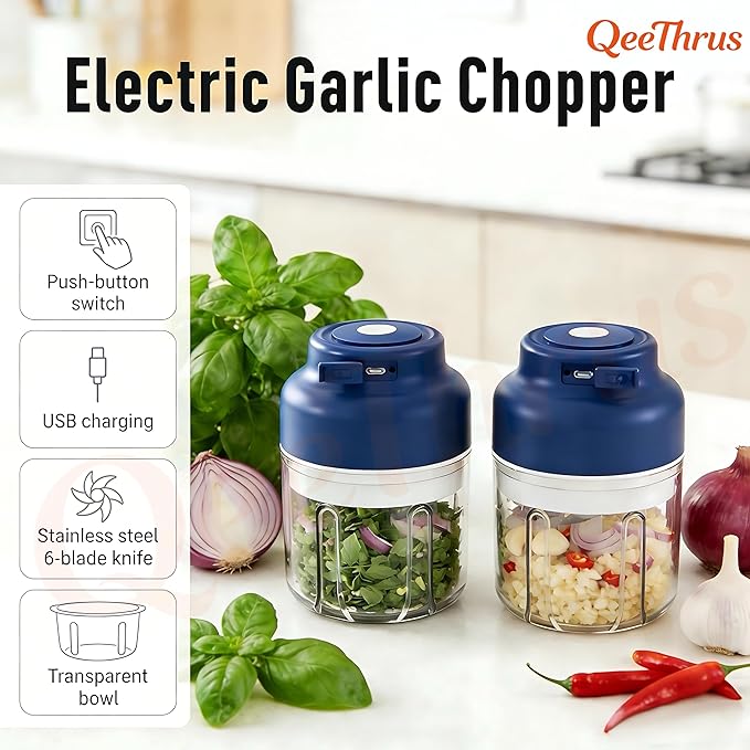 Mini Electric Food, Vegetable, Onion, Garlic, Nut Chopper, Processor & Cutter with Container