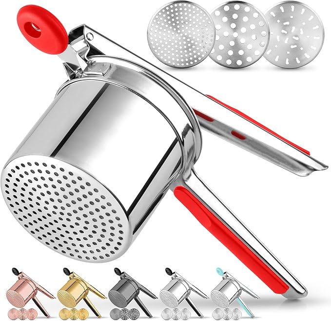 Zulay Kitchen Premium Large 15oz Potato Ricer, Heavy Duty Professional Stainless Steel Potato Masher and Ricer Kitchen Tool, Press and Mash Kitchen Gadget - Red and Silver