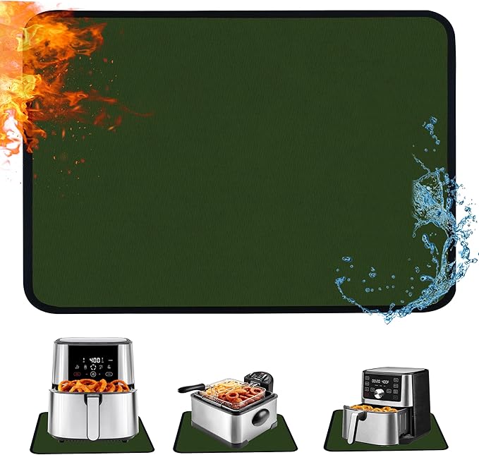 Heat Resistant Mat for Air Fryer,Deep Fryer,Oven,15x18in Hot Pads for Kitchen Counter Heat Protector,Under Coffee Maker Mats for Quartz Countertop Protector,Deep Fryer Coffee Machine Mats (Green)