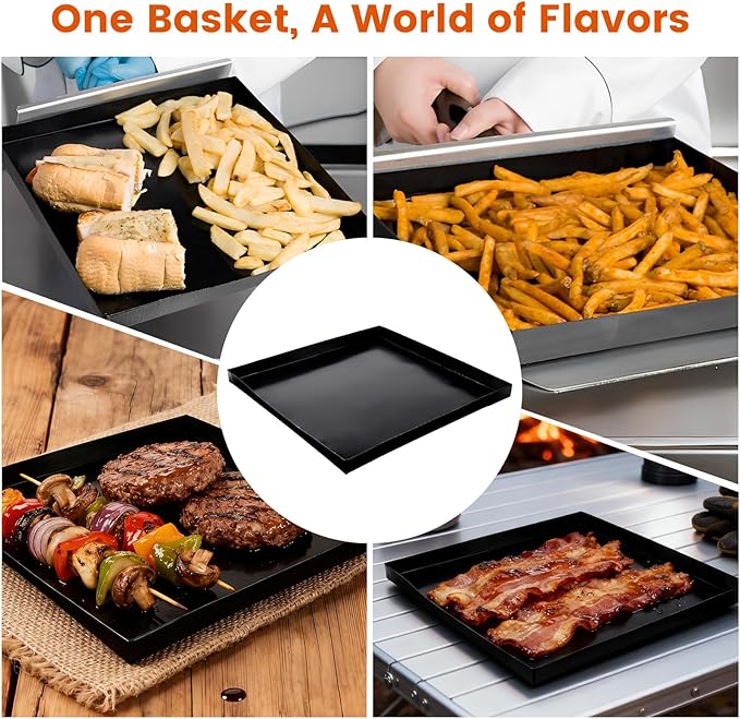 Professional-Grade 2-Pack PTFE Solid Oven Baskets, 13.5x14.5x1 Inch Non-Stick Solid Oven Trays for Commercial Kitchens & High-Volume Cooking