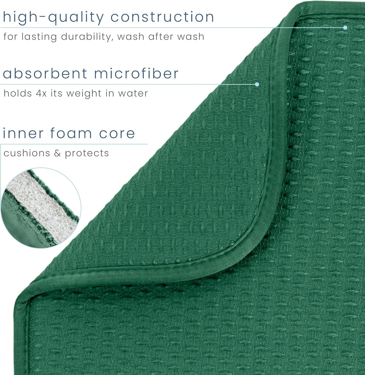 S&T INC. Dish Drying Mat XL, 18” x 24”, Absorbent Microfiber Kitchen Counter Mat, Drying Pad for Dishes, Utensils, Pots and Pans, Extra Large, Diamond Texture, Emerald Green