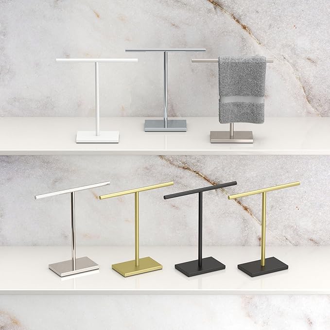 Gatco 1444W, Modern Rectangle Base Freestanding Countertop Towel Holder, Matte White / 10.50" W x 11.13" H T-Shape Style Countertop Hand Towel Holder for Bathroom, Kitchen/Fingertip Towel Rack
