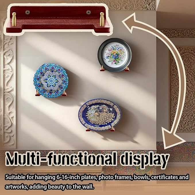 Acacia Wood Plate Hangers for The Wall Decorative Plate Holder for 6-16 Inch Plates, Bowls and Artwork plate wall hangers for display