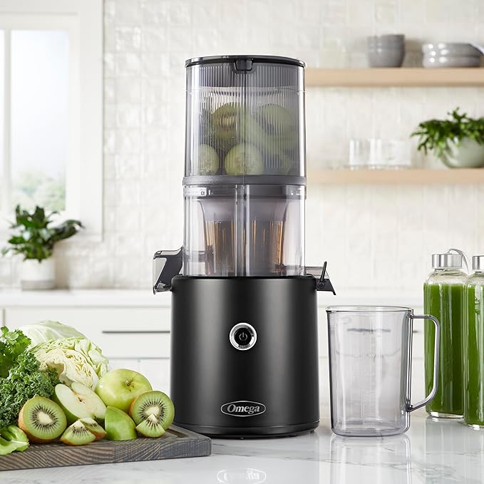 Omega Effortless Batch Cold Press Juicer - Hands Free Vegetable and Fruit Masticating Juicer Machine with 68-oz. capacity, Extra Large Hopper No-Prep whole recipe juicing, Easy Clean, 150-Watts, Black