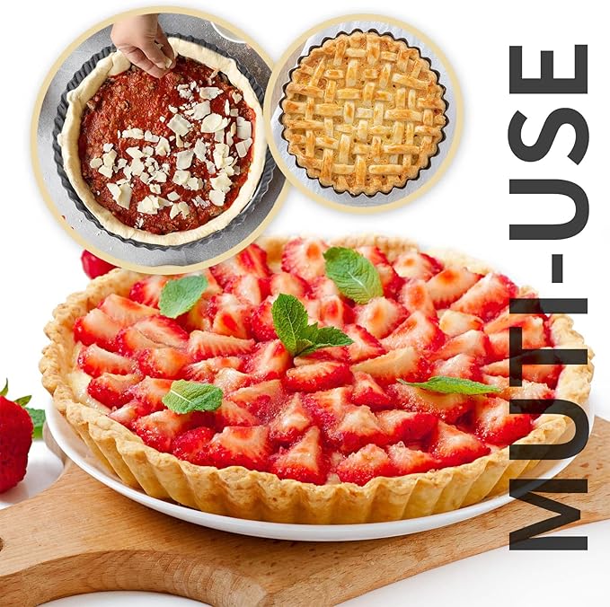 Deep Dish Quiche Pan, 11” x 2” Tall Pie Pan Deep Tart Pan with Removable Bottom, Nonstick Large Fluted Tart Mold Loose Base Round Deep Pizza Pan for Baking Easter Pie