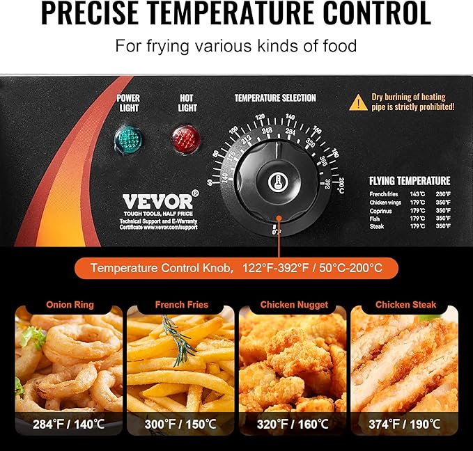 VEVOR Commercial Deep Fryer, Dual Tank 3000W Electric Countertop Fryer with Basket, 2 x 9.1Qt/8.6L Double Stainless Steel Oil Fryer, with Temp Control & Overheat Protection, for Kitchen Restaurant Use