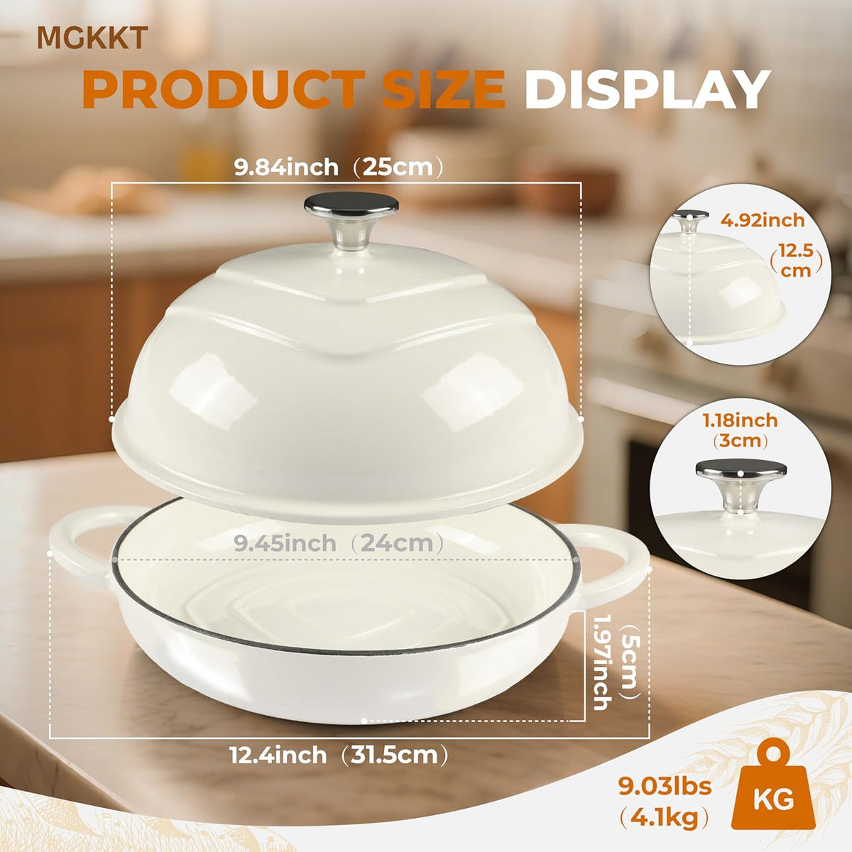 MGKKT Enameled Cast Iron Dutch Oven Pot for Sourdough Bread Baking, 5 Quart Non Stick Cloche Homemade Bread Oven with Lid, Baking Gifts, Alpine Oat White