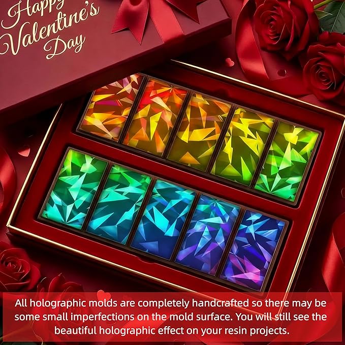 Ziliny Diamond Holographic Chocolate Bar Mold Silicone, Rainbow Light Effect Chocolate Bar Deep Thick Molds for DIY Candy Dessert Baking, Candy, Wax Melts, Cake Decoration (Rectangle)