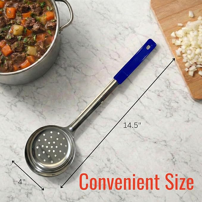 8 Ounce Slotted Stainless Steel Portion Control Ladle Spoon for Measuring and Serving; Commercial Grade Serving Scoops [Pack of 2]
