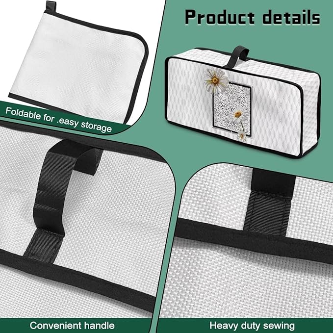 Toaster Cover 2 Slice White Daisy Fabric Water-Resistant Folding 2 Slice Slim Toaster Cover, Heat-Resistant Dustproof Protective Covers for Small Appliance