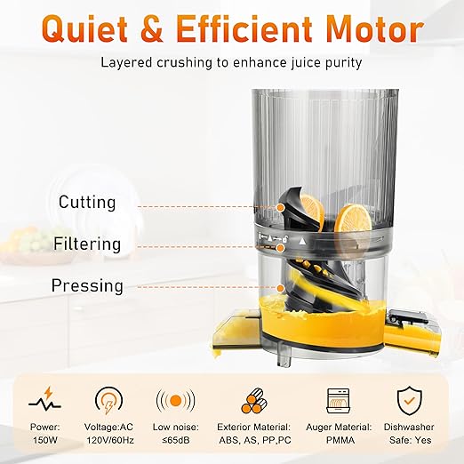 Cold Press Juicer - Juicer Machines with 4.3" Wide Feed Chute, 34oz Slow Masticating Juicer for Fruits and Vegetables, 99% High Juice Yield, Reverse Function, Dishwasher Safe