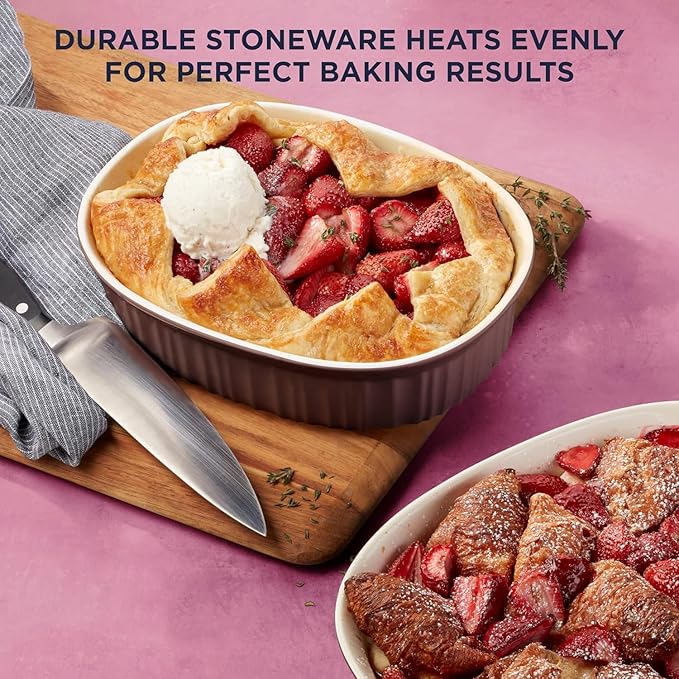 CorningWare Ceramic Bakeware Set with Lids Chip and Crack Resistant Stoneware Baking Dish, Microwave, Dishwasher, Oven, Freezer and Fridge Safe, 6-Piece French Cabernet
