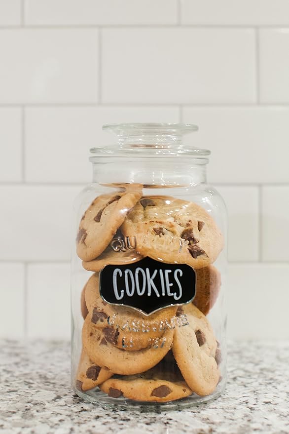 Kitchen Round Clear Glass Airtight Lids Chalkboard Canister Jar (Set of 3) with 3 Stick on Labels and Chalk Small