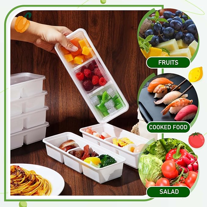 Hushee 25 Pack 17 oz Small Meal Prep Containers with 3 Compartments Snack Containers with Lid Disposable Plastic Bento Box Travel Lunch Food Boxes Stackable for Office Picnic (White)