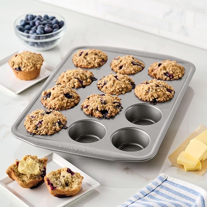 Circulon Nonstick Bakeware 12-Cup Muffin Tin, Gray, Steel