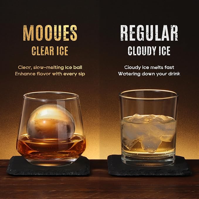 Mooues Clear Ice Ball Maker Mold, Whiskey Ice Cube Tray, 2.4 Inch Large Round Ice Molds for Cocktails Whisky Bourbon Liquor, Best Dad Ever Gifts for New Dad Husband Men who Have Everything