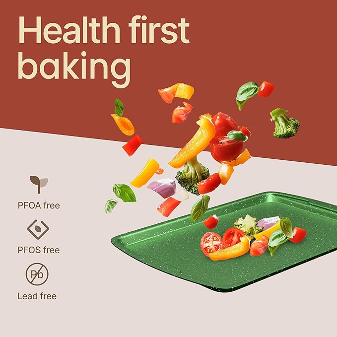 BAKKEN Kitchen Baking Pan Set - Nonstick Green Marble Coating, Commercial Grade Carbon Steel Bakeware Sets, Baking Kitchen Essentials, PFOA, PFOS, PTFE Free, Oven Safe Tray (Up To 450° F), Set of 6