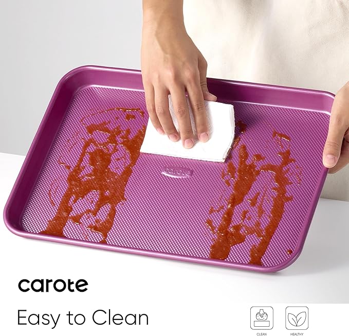 CAROTE 3-Piece Baking Pan Set - Bakeware Set, Baking Sheet Set Including 13 Inch 15 Inch 17 Inch Sheet Pan, Cookie Sheet for Baking, Royal Violet