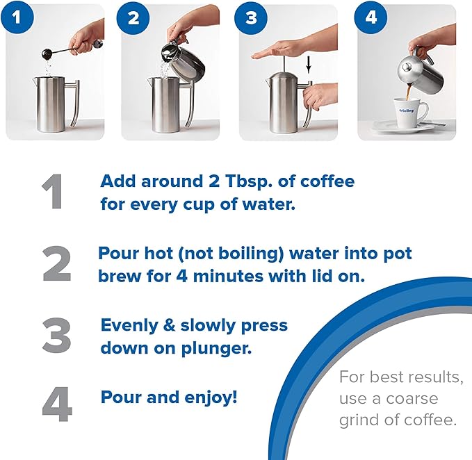 Frieling Double-Walled Stainless-Steel French Press Coffee Maker, Polished, 23 Ounces